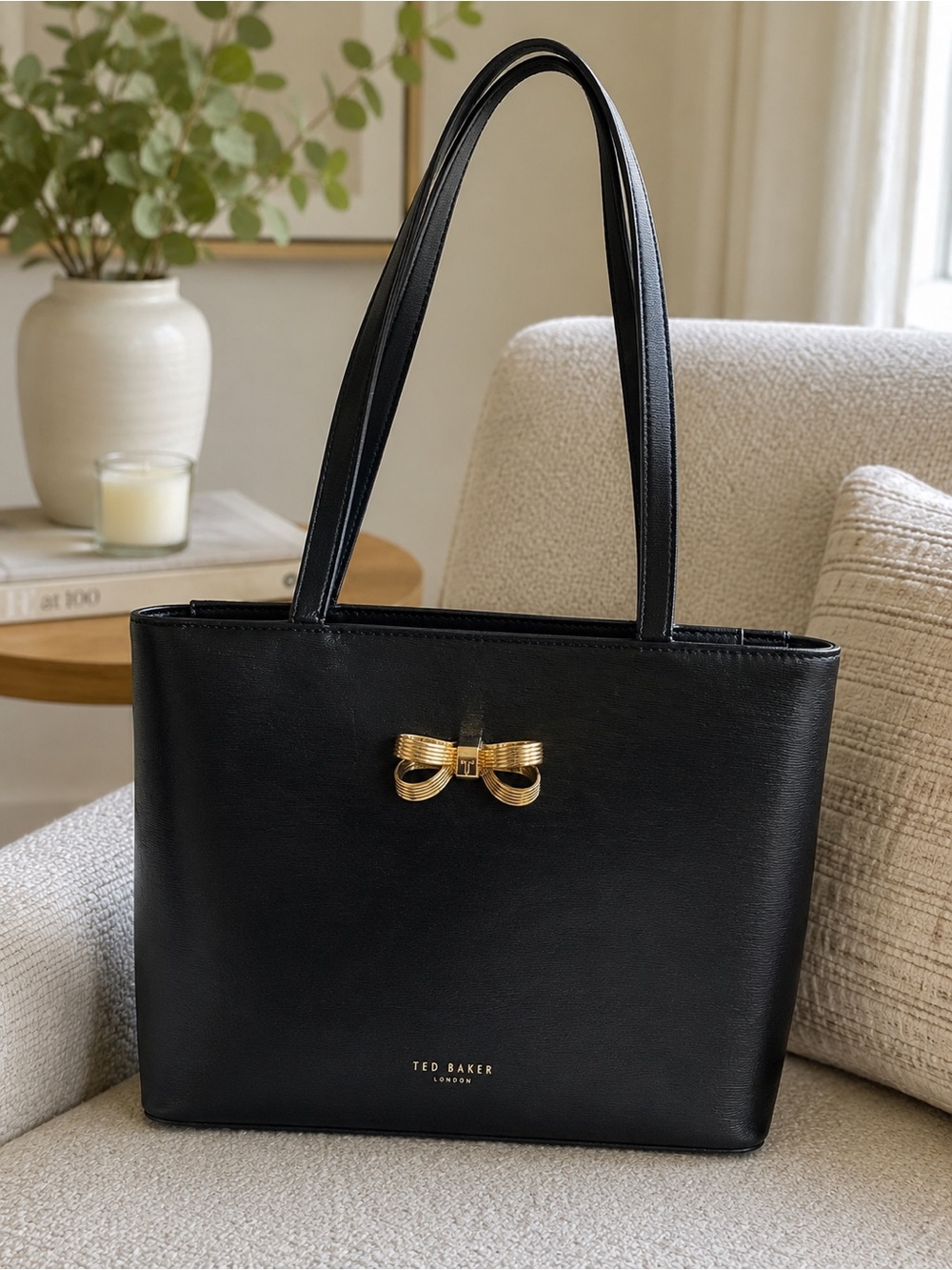 Ted Baker London Black Bow Tote Bag Large Structured Shopper